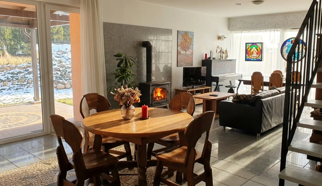 Erdvus namas su vitražais, 3 miegamieji, Riešė