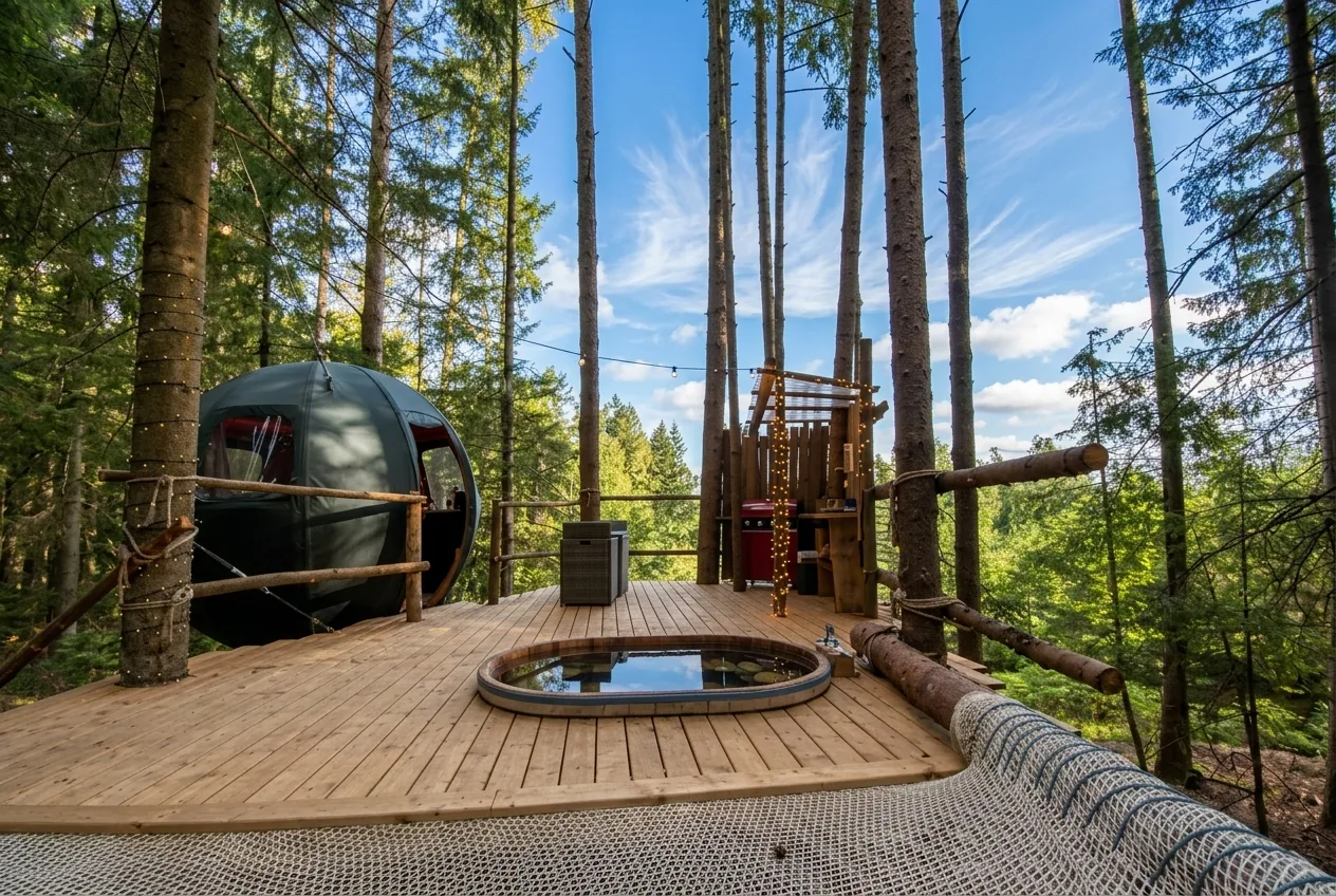 Nature Calls glampingas palapine medyje su ofuro vonia