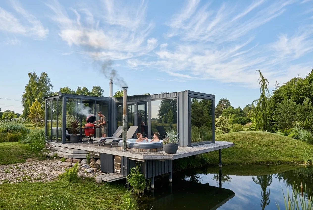 Vaitu riesutine namas konteinetis su sauna ir kubilu